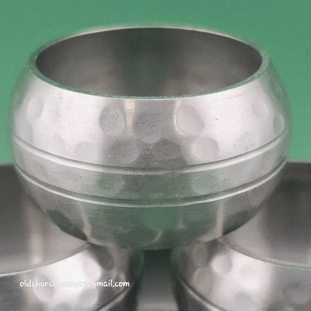 Silver-tone Hand Hammered Look Metal Stainless Napkin Rings Set Of 8